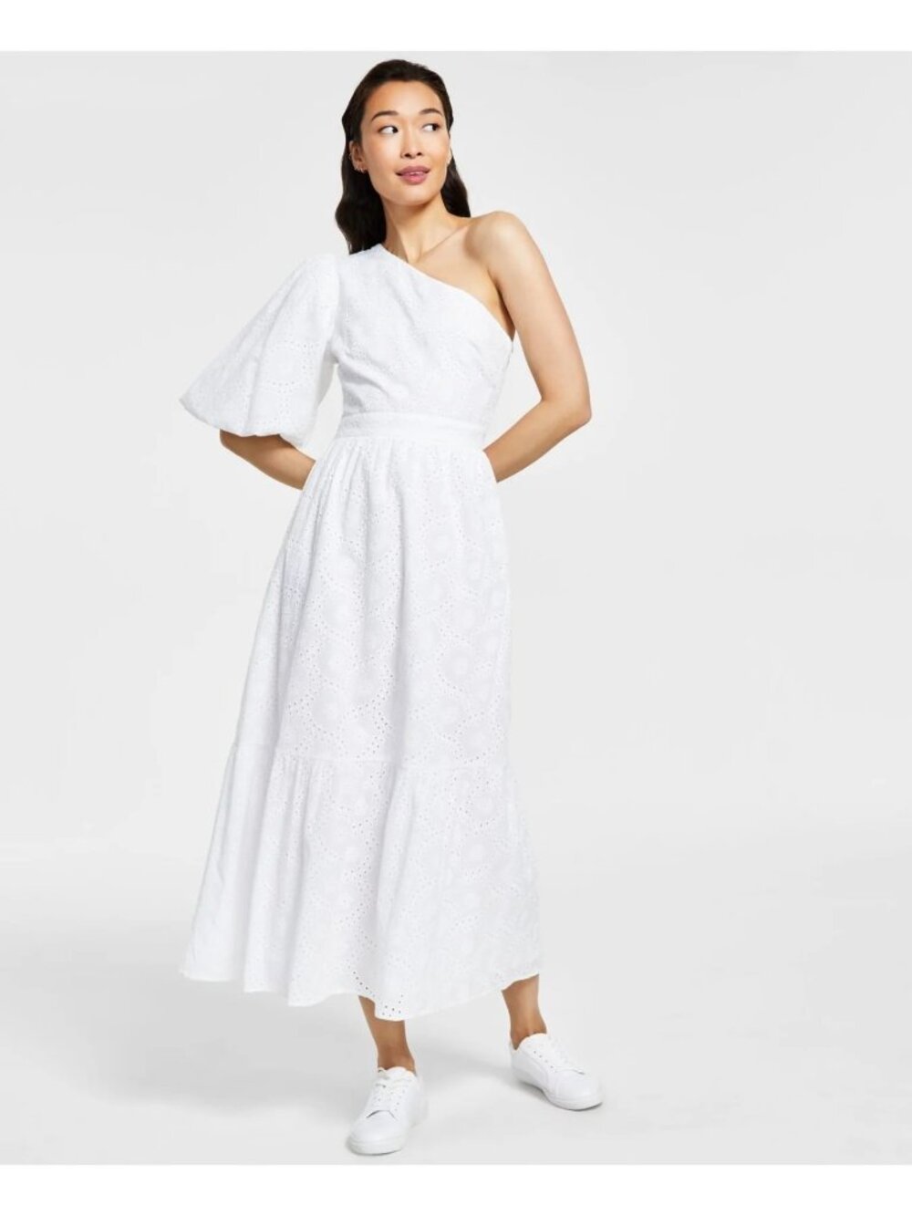 Rachel Rachel Roy Womens Pouf Sleeve Cotton Eyelet Maxi Dress White Size 0 NWT
